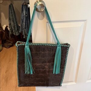 Brown and Teal Tote Bag